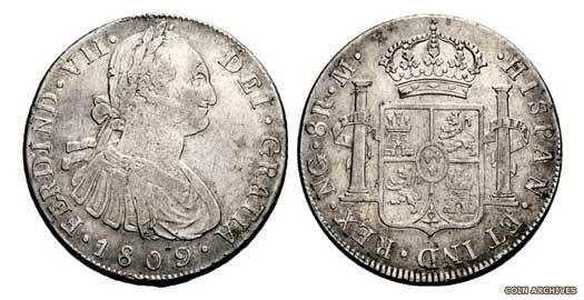 Spanish eight reales coin of 1809