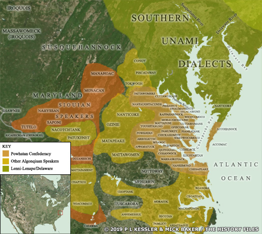 Map of the Powhatan confederacy AD 1600