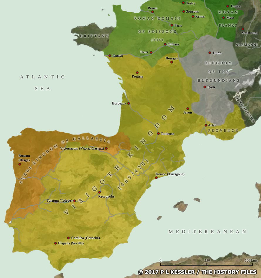 Map of the Visigoth kingdom in AD 470