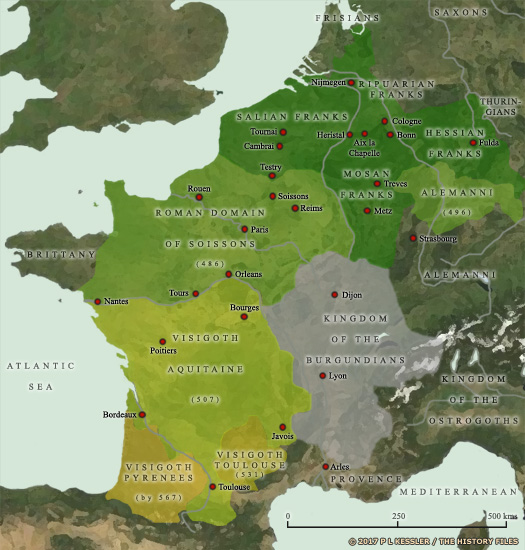 Map of Western Europe between AD 481-511