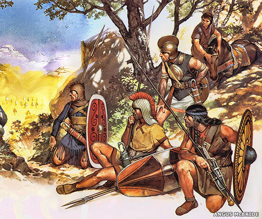Celtic warriors from northwestern and northern Iberia. A: with spears