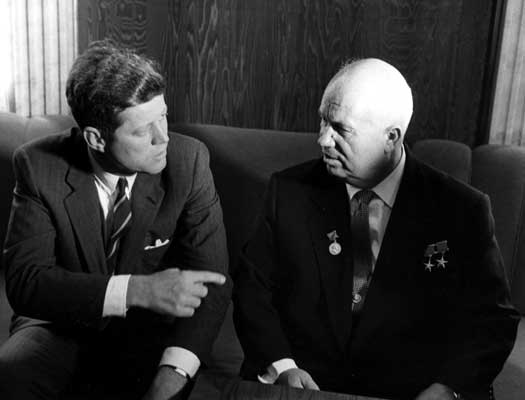 Nikita Kruschev and John F Kennedy