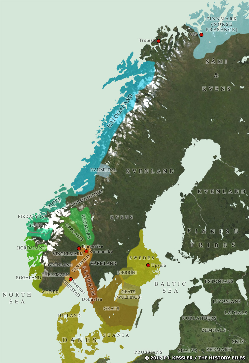Map of Scandinavia around AD 800