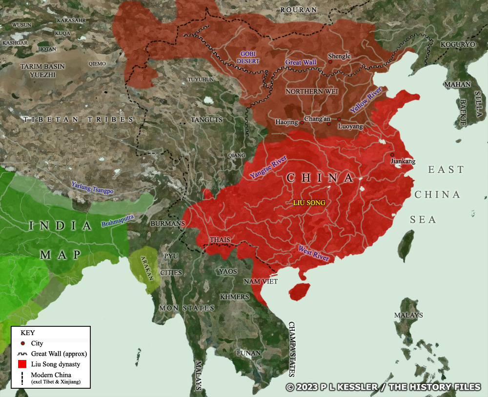 A map of Northern & Southern Dynaties China around AD 460