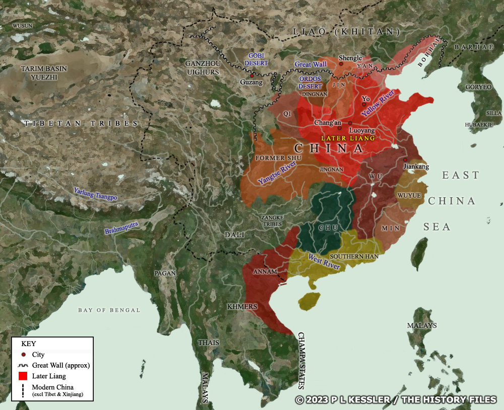 A map of Five Dynasties and Ten Kingdoms China around AD 907-923