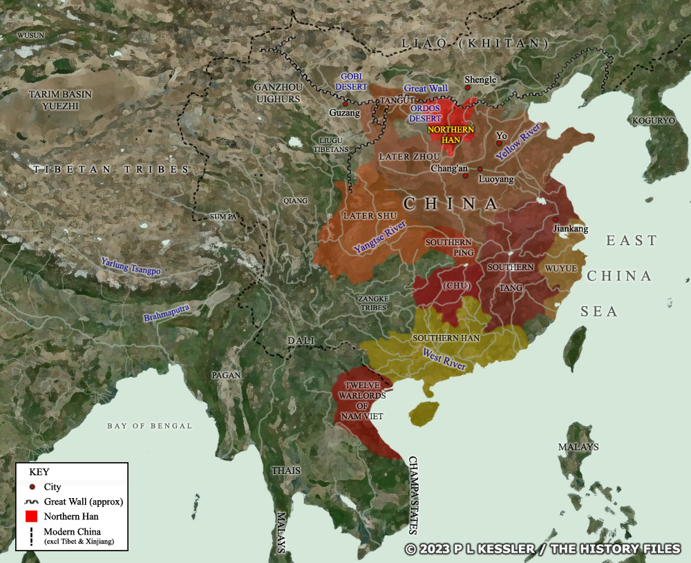 A map of Five Dynasties and Ten Kingdoms China around AD 951-960